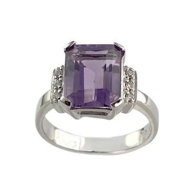 Bague d'occasion or 750 blanc améthyste diamants