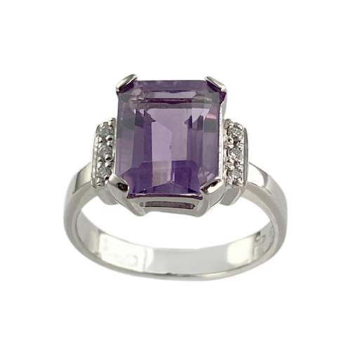 Bague d'occasion or 750 blanc améthyste diamants