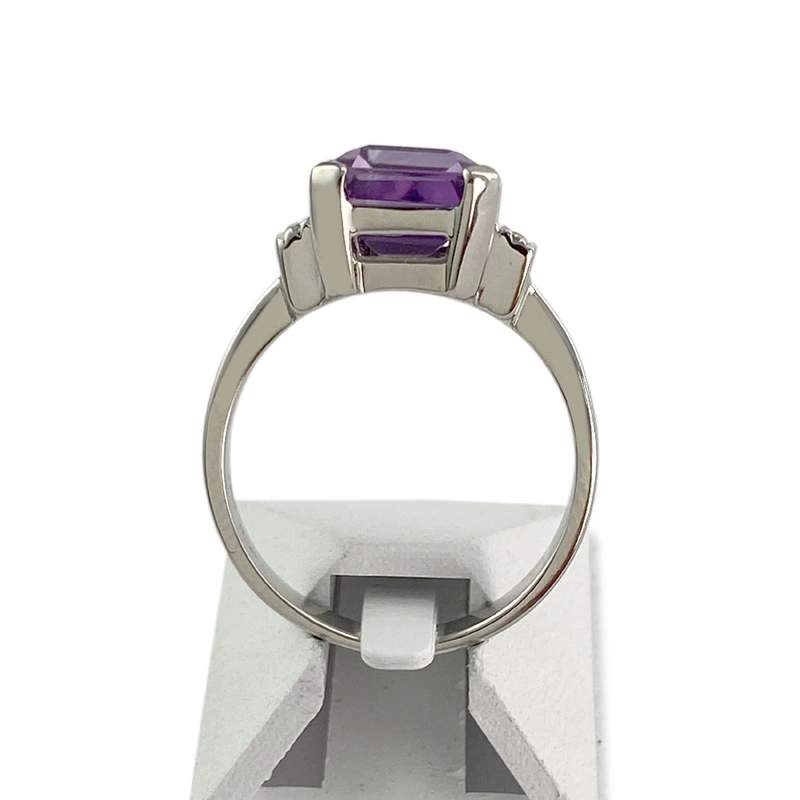 Bague d'occasion or 750 blanc améthyste diamants - vue 3