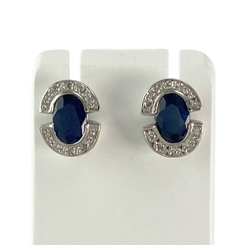 Boucles d'oreilles d'occasion or 750 blanc saphirs diamants
