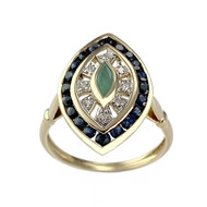 Bague d'occasion or 750 jaune et rhodié diamants saphirs émeraude