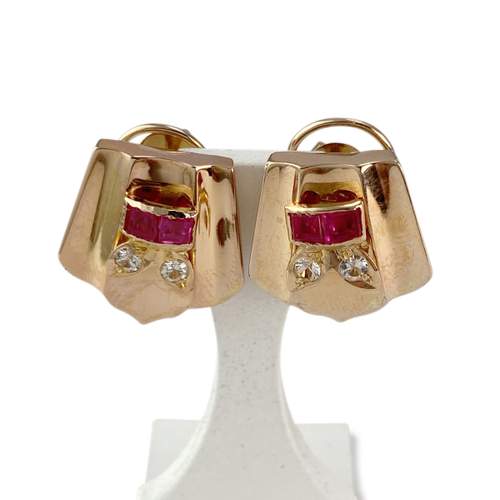Boucles d'oreilles d'occasion or 750 jaune rubis synthétiques spinelles synthétiques