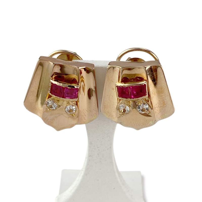 Boucles d'oreilles d'occasion or 750 jaune rubis synthétiques spinelles synthétiques - vue 1