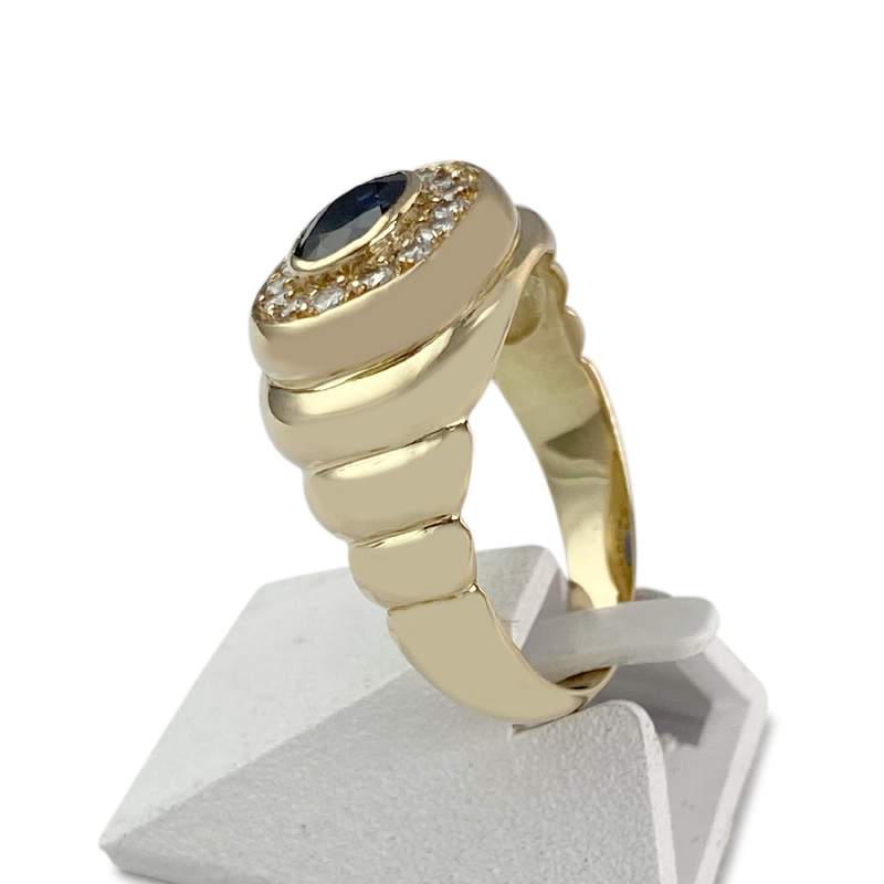 Bague d'occasion or 750 jaune saphir diamants - vue 2