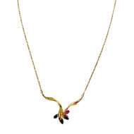 Collier d'occasion or 750 jaune saphirs rubis 43 cm