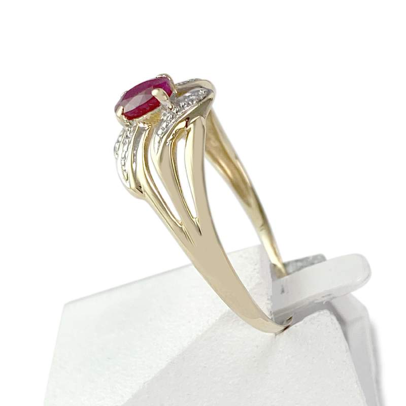 Tweedehands ring goud 750 2 tonen robijn diamant - bekijk 2