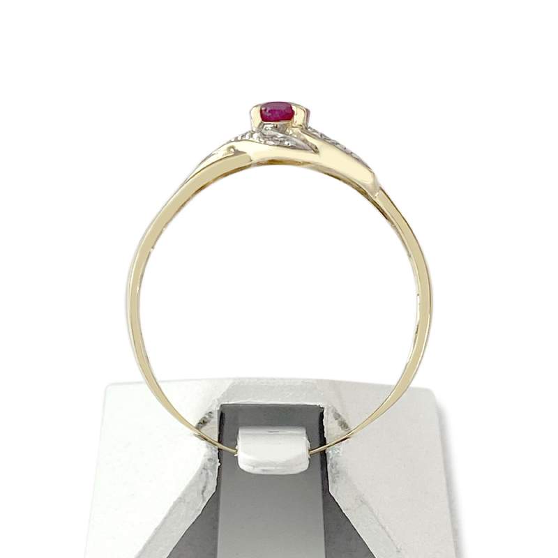 Tweedehands ring goud 750 2 tonen robijn diamant - bekijk 3