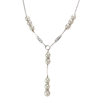 Collier d'occasion or 750 blanc diamants perles de culture du Japon 40 cm - vue 1