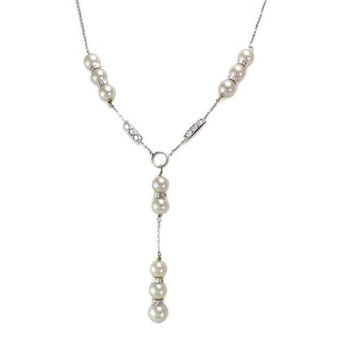 Second-hand gold necklace 750 white diamonds Japanese cultured pearls 40 cm
