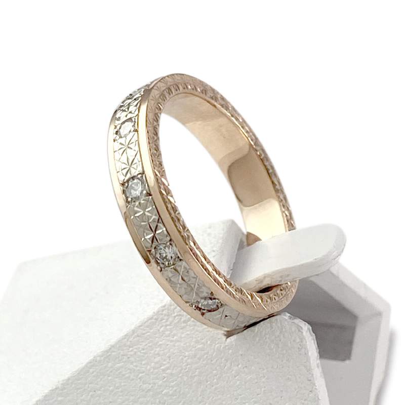 Bague d'occasion or 750 rose et rhodié diamants - vue 2