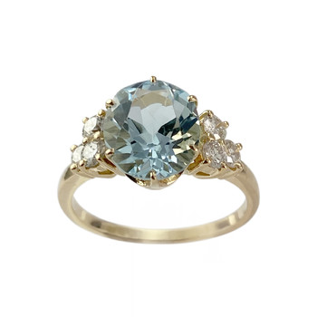 Tweedehands gouden ring 750 gele aquamarijn diamant