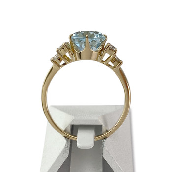 Tweedehands gouden ring 750 gele aquamarijn diamant