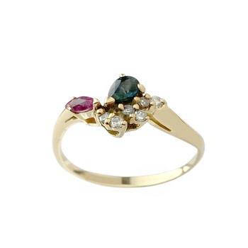 Second-hand gold ring 750 yellow gemstones diamonds
