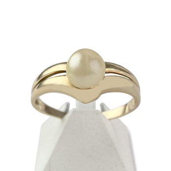 Second-hand gold ring 750 yellow cultured pearl