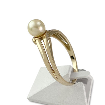 Second-hand gold ring 750 yellow cultured pearl