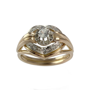 Tweedehands ring 2 goud 750 witte synthetische saffieren