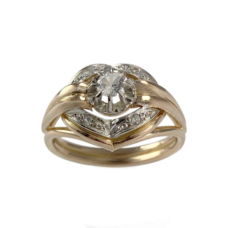 Bague d'occasion 2 ors 750 saphirs synthétiques blancs - vue 1