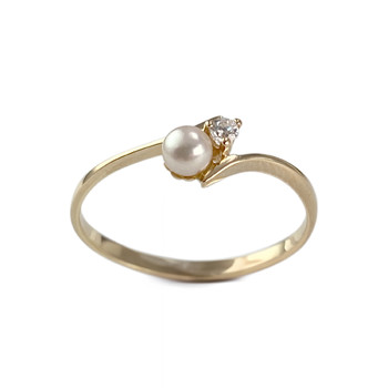 Bague d'occasion or 750 jaune perle de culture de chine zirconia