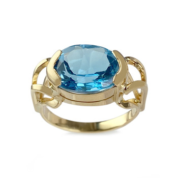 Second-hand gold 750 yellow topaz swiss blue ring
