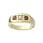 Tweedehands ring van 750 geelgoud met granaat en een halve kweekparel - afbeelding 1