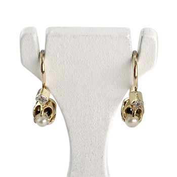 Boucles d'oreilles d'occasion or 2 tons diamants perles