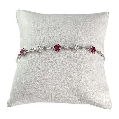 Bracelet d'occasion or 750 blanc maille anglaise diamants rubis 19 cm