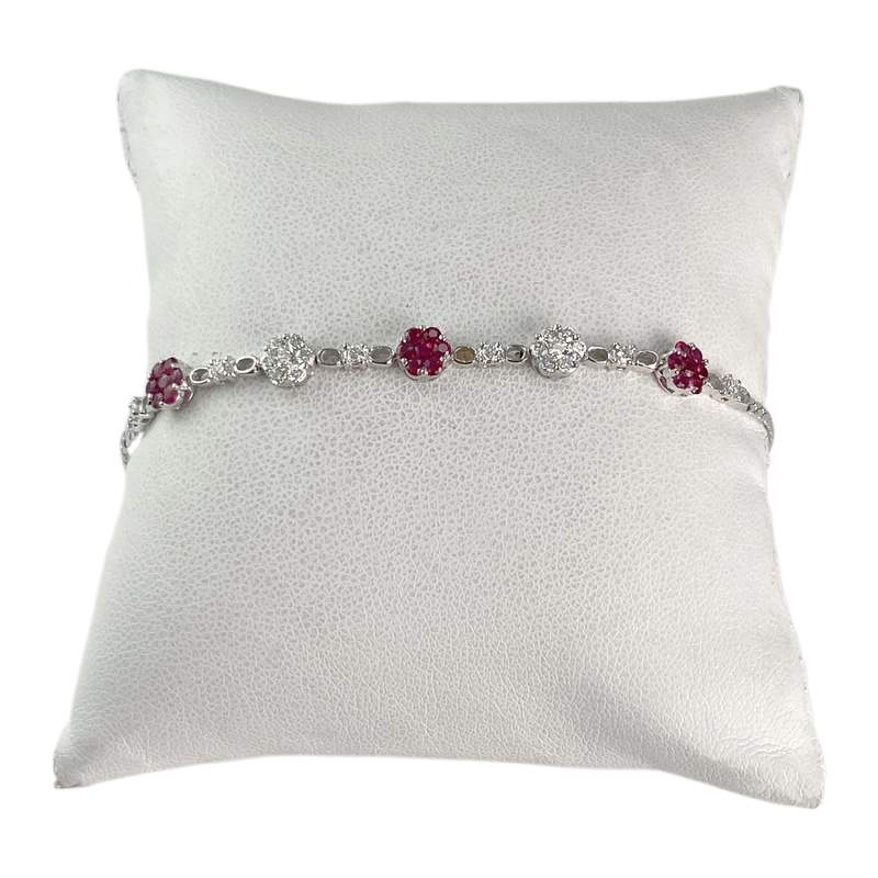 Bracelet d'occasion or 750 blanc maille anglaise diamants rubis 19 cm - vue 1