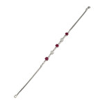 Tweedehands armband van 750 witgoud met Engelse schakels, diamanten en robijnen, 19 cm - afbeelding 2