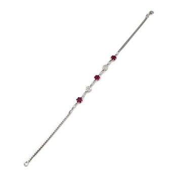 Bracelet d'occasion or 750 blanc maille anglaise diamants rubis 19 cm