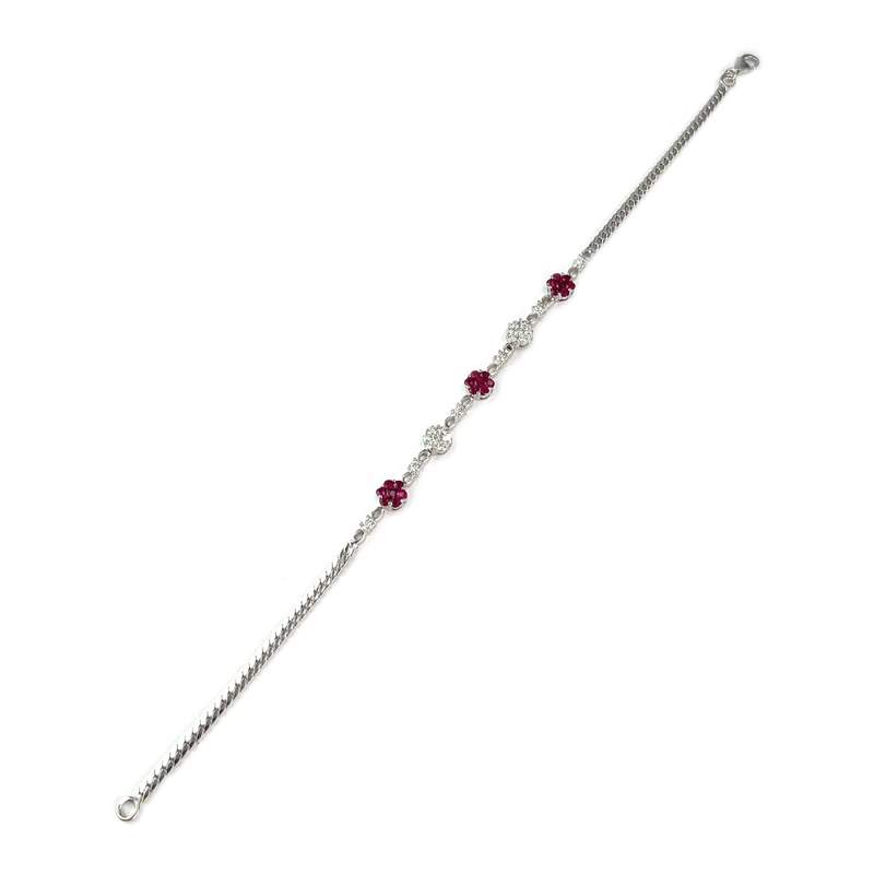 Bracelet d'occasion or 750 blanc maille anglaise diamants rubis 19 cm - vue 2