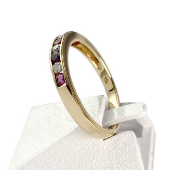 Second-hand gold 750 yellow diamond ruby ring