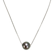 Collier d'occasion or 750 blanc maille forçat  perle de culture de tahiti 40 cm