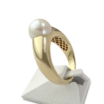 Second-hand gold ring 750 yellow cultured pearl