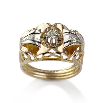 Tweedehands gouden ring 750 2 toon diamanten