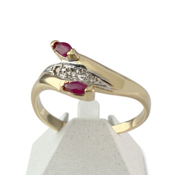Second hand ring gold 750 2 tones ruby diamonds
