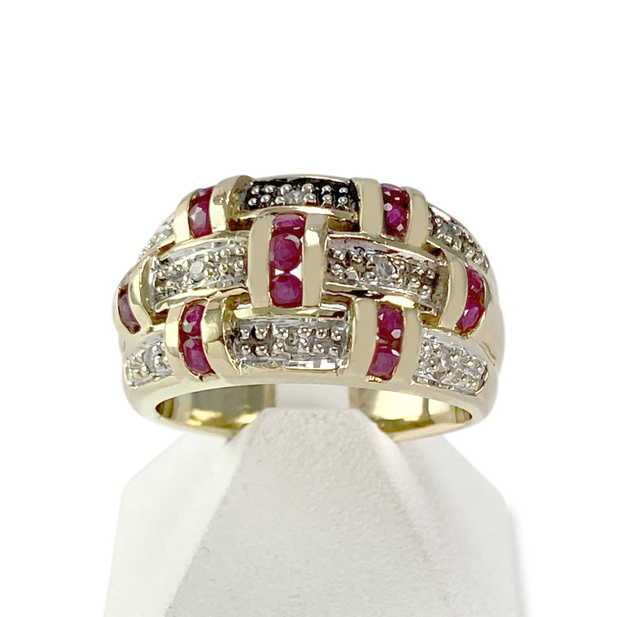 Bague d'occasion or 750 2 tons rubis diamants