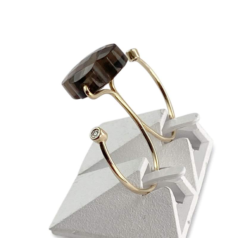 Double bague morganne bello or 750 jaune quartz fumé diamants - vue 2