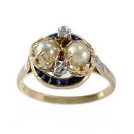 Bague d'occasion or 750 2 tons perles de culture saphirs diamants