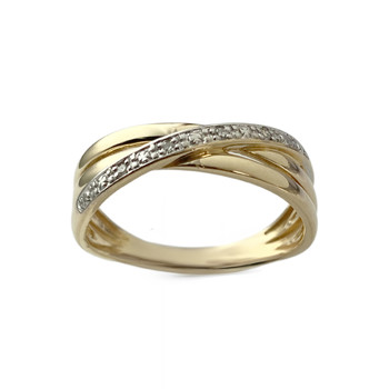 Tweedehands gouden ring 750 2 toon diamanten