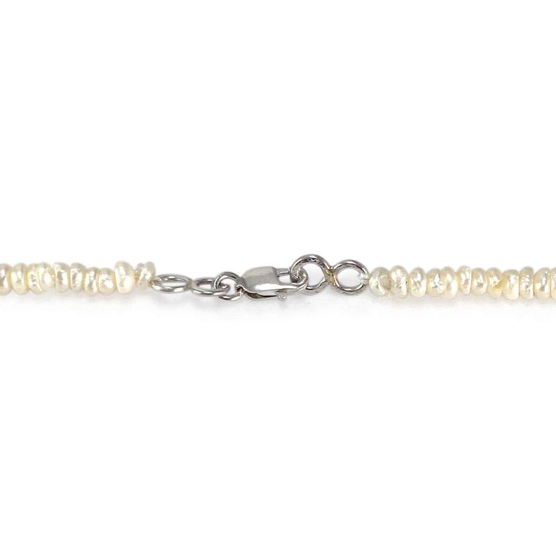 Collier d'occasion or 750 blanc perle de culture perles keshi diamants 45 cm - vue 3