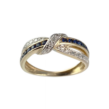 Tweedehands gouden ring 750 2 toon saffieren diamanten