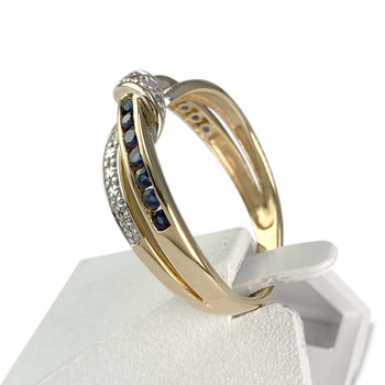 Tweedehands gouden ring 750 2 toon saffieren diamanten