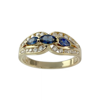 Second-hand gold ring 750 yellow sapphires diamonds