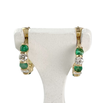 Demi créoles d'occasion or 750 jaune diamants émeraudes
