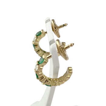 Demi créoles d'occasion or 750 jaune diamants émeraudes
