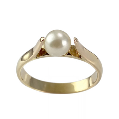 Pre-owned 14K yellow gold ring with a cultured pearl - view 1