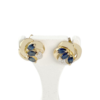 Boucles d'oreilles clous d'occasion or 750 2 tons saphirs diamants