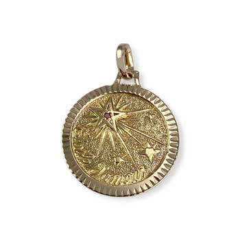 Médaille d'occasion or 750 jaune rubis synthétique