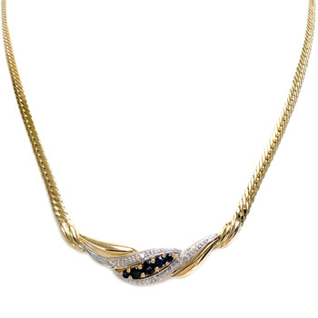 Second-hand gold necklace 750 2-tone English mesh sapphires diamonds 42.5 cm