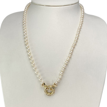 Tweedehands halsketting in goud 750 geel japanse gekweekte parels diamanten 49 cm